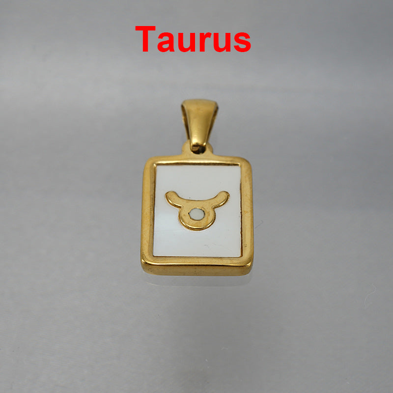 12 Constellations Square Stainless Steel Necklace N4398