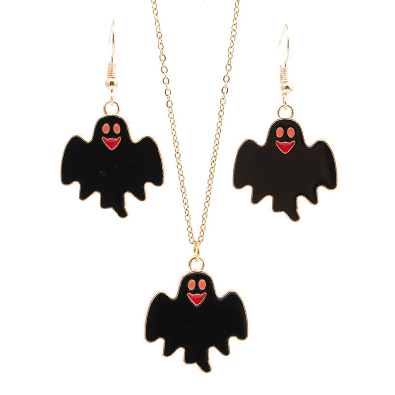 Ghost Pendant Necklace Earrings Set N4420