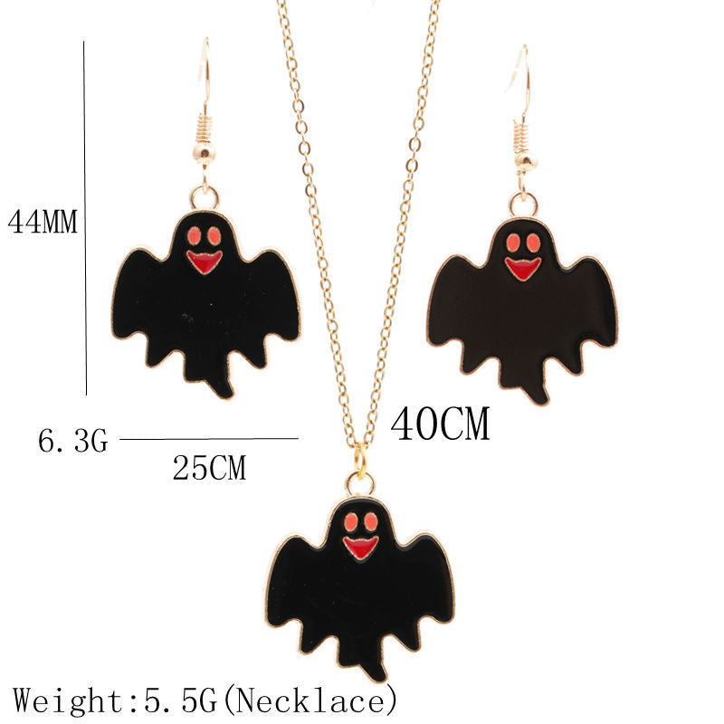 Ghost Pendant Necklace Earrings Set N4420