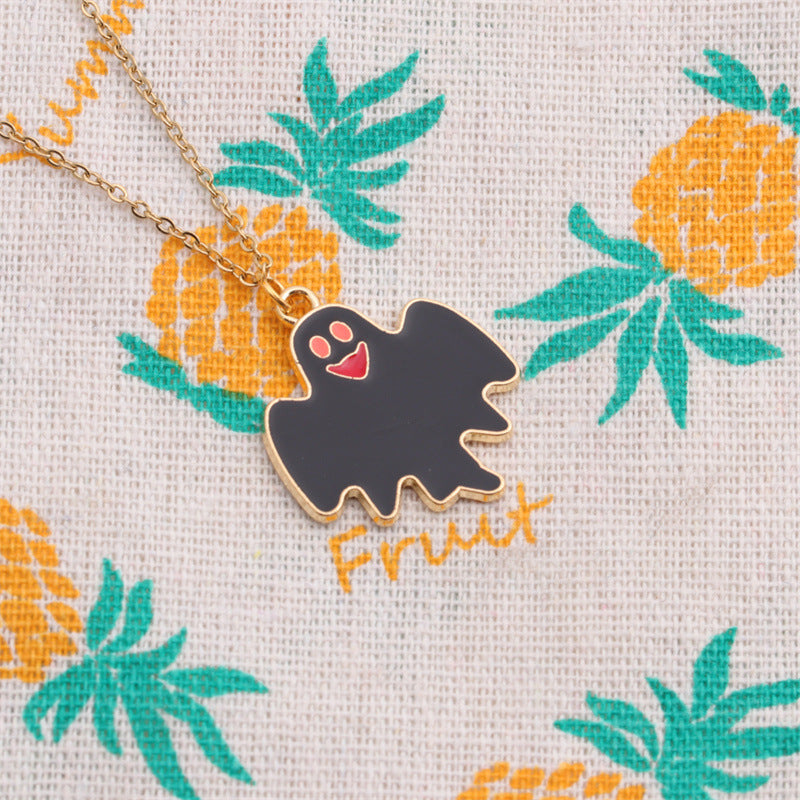 Ghost Pendant Necklace Earrings Set N4420