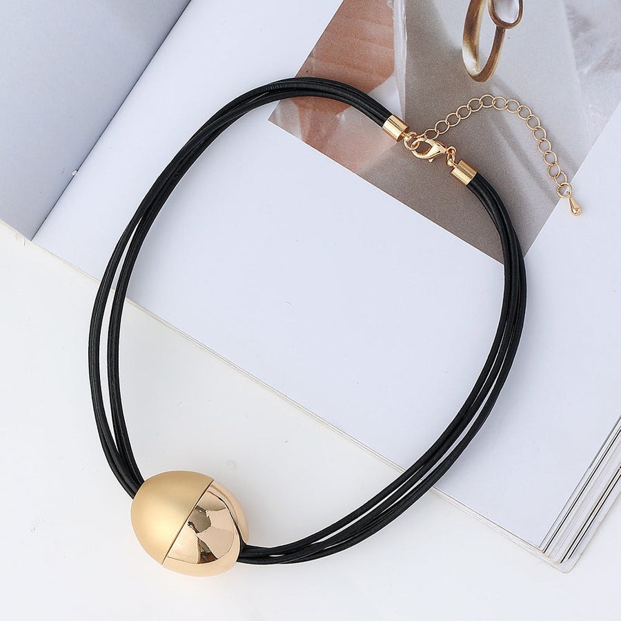 Ball Alloy Leather Necklace N4425