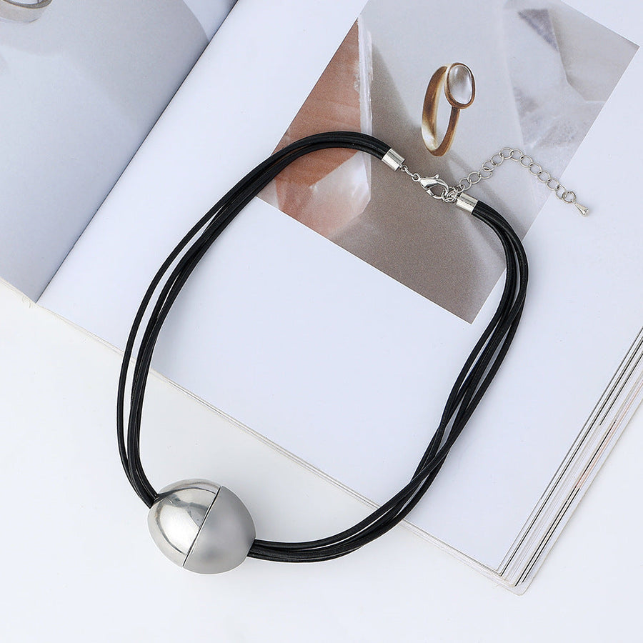 Ball Alloy Leather Necklace N4425