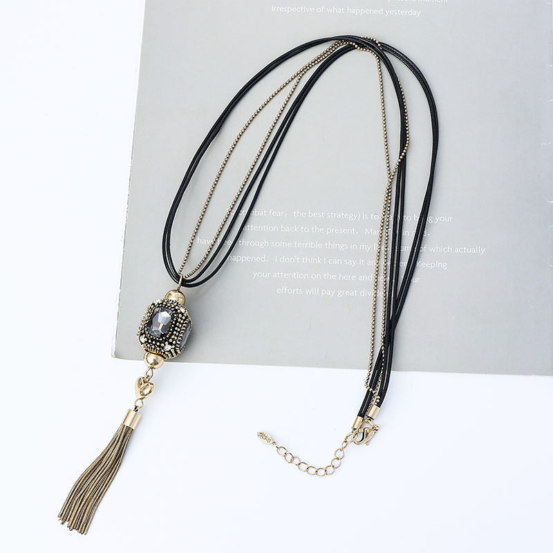 Crystal Pendant Tassel Long Necklace N4491