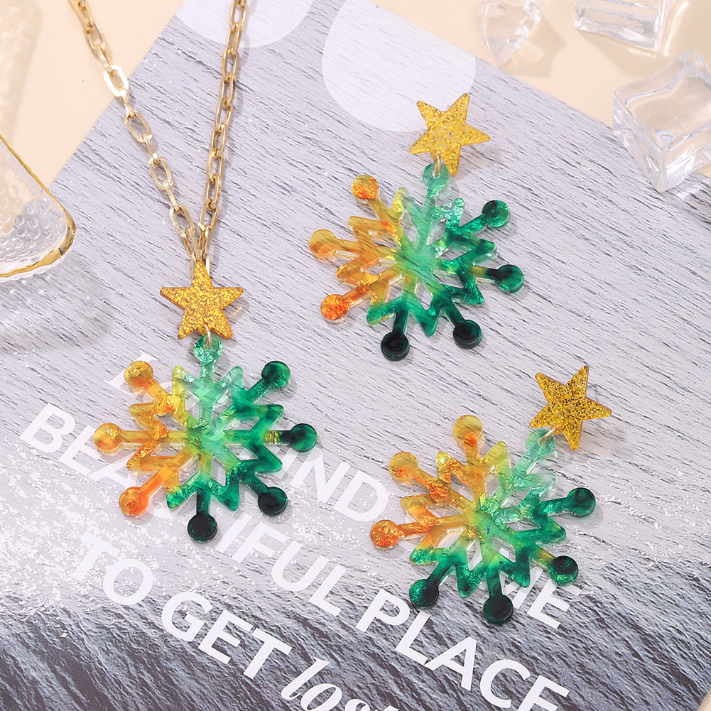 Snowflake Acrylic Pendant Necklace Earrings Set N4497