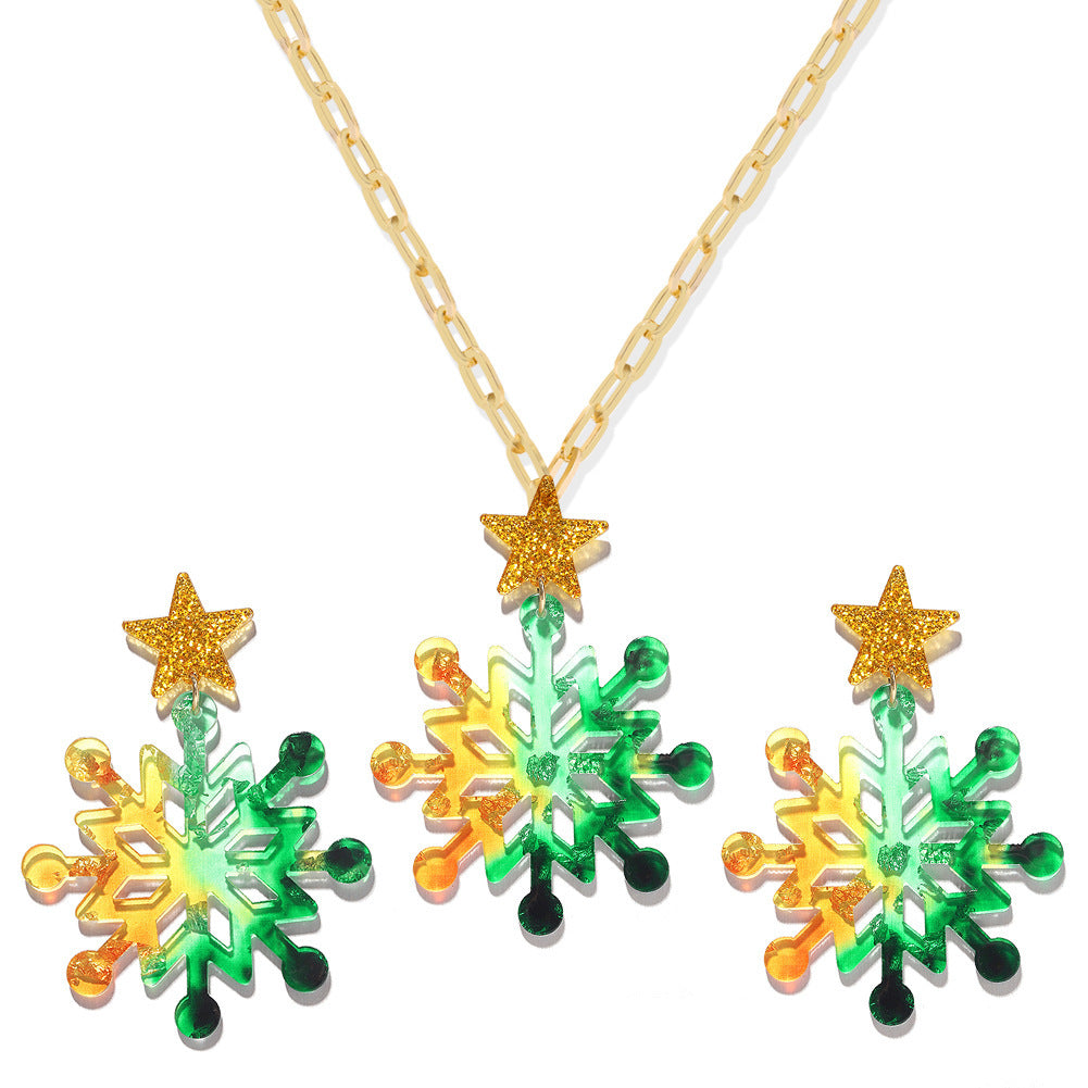 Snowflake Acrylic Pendant Necklace Earrings Set N4497