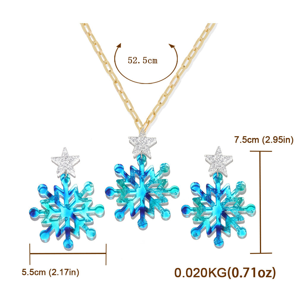 Snowflake Acrylic Pendant Necklace Earrings Set N4497