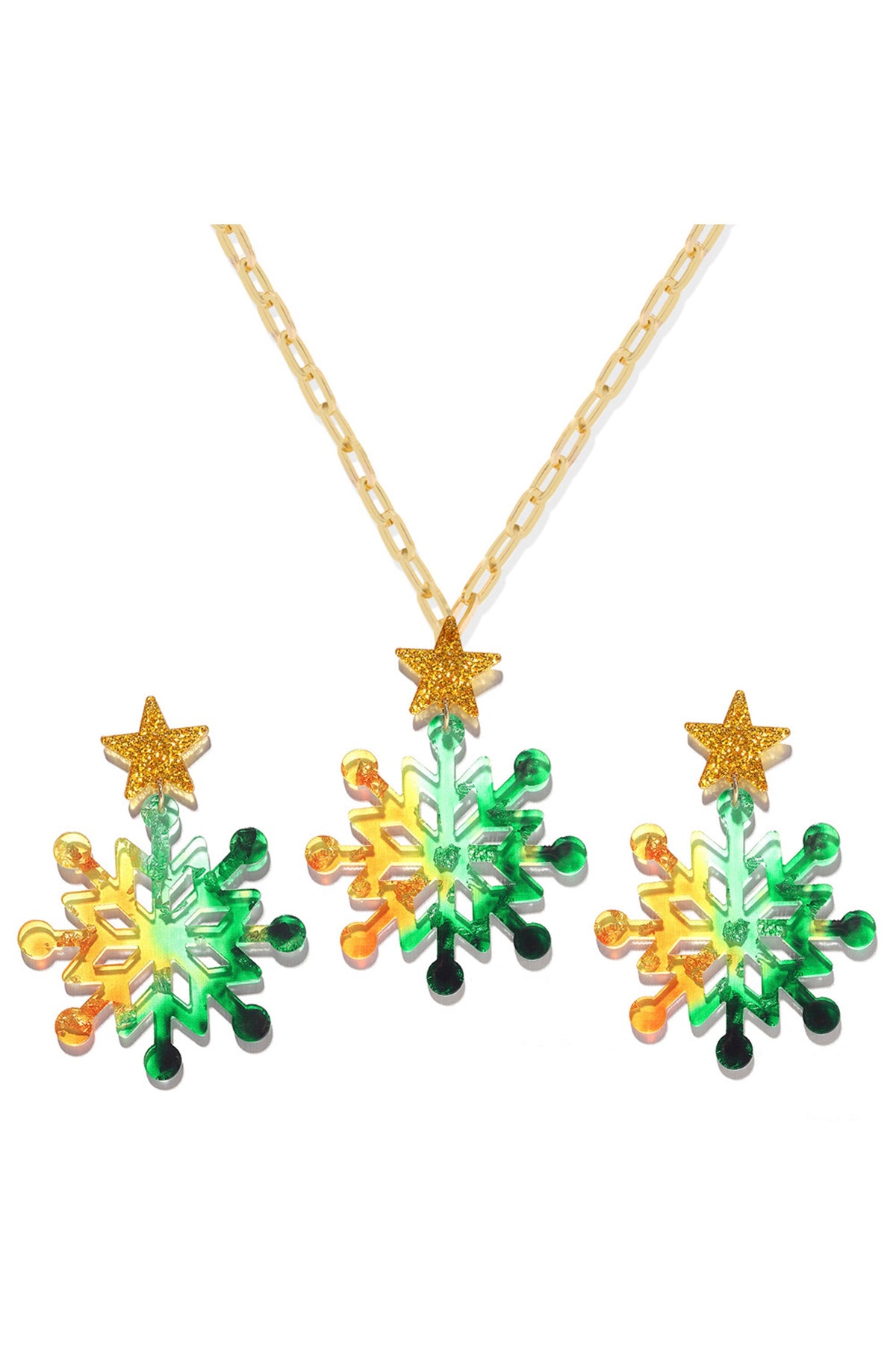 Snowflake Acrylic Pendant Necklace Earrings Set N4497
