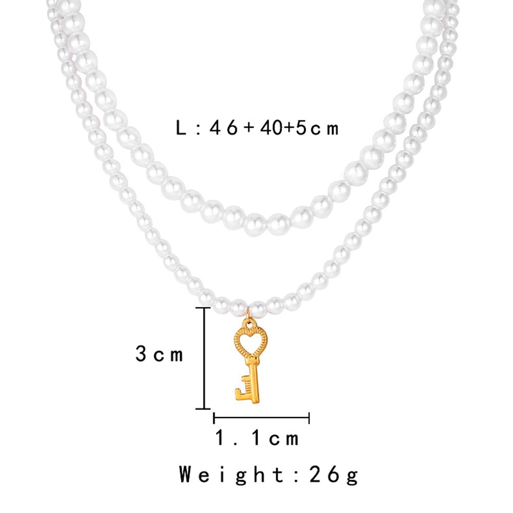 Key Double Layer Pearl Necklace N4562