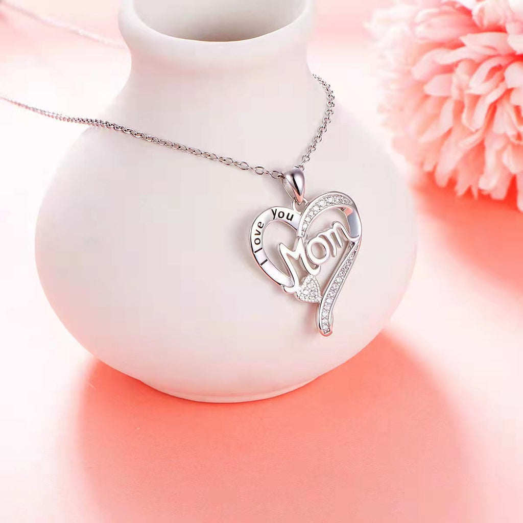 Love Mom Rhinestone 925 SILVER Necklace N4576