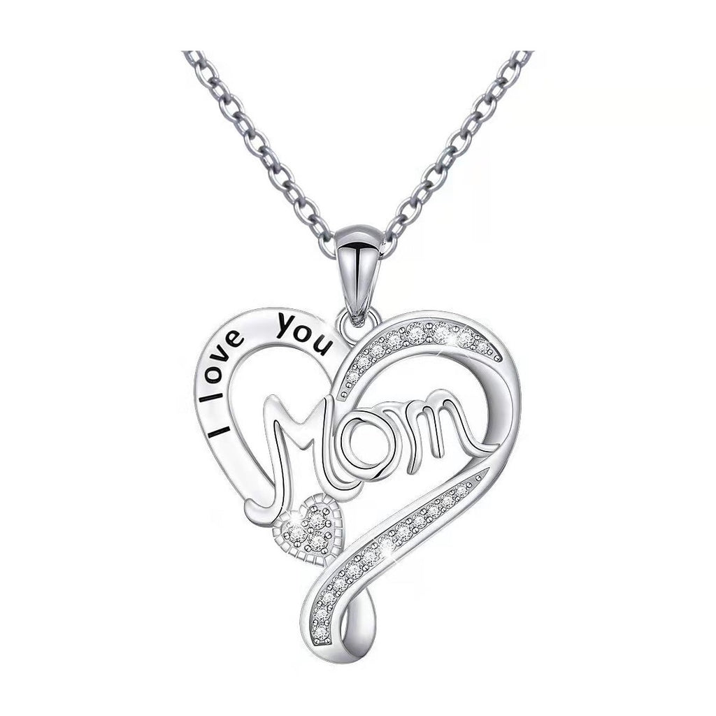 Love Mom Rhinestone 925 SILVER Necklace N4576