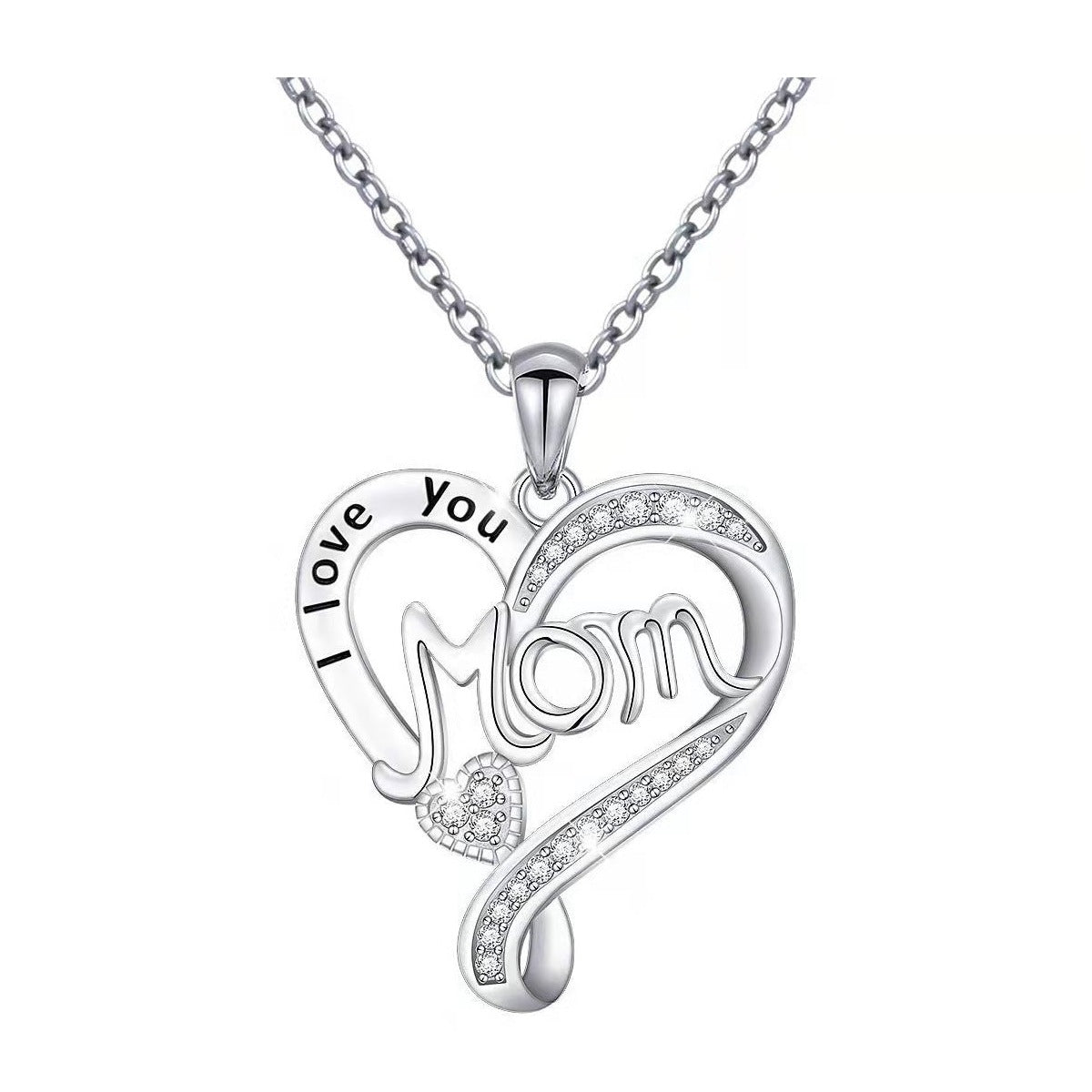 Love Mom Rhinestone 925 SILVER Necklace N4576