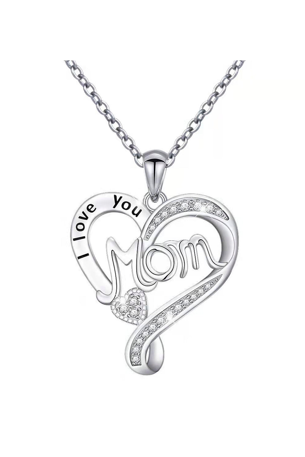 Love Mom Rhinestone 925 SILVER Necklace N4576