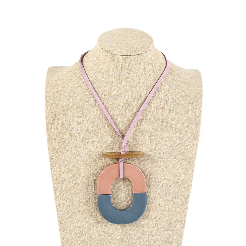Oval Acrylic Leather Necklace N4680