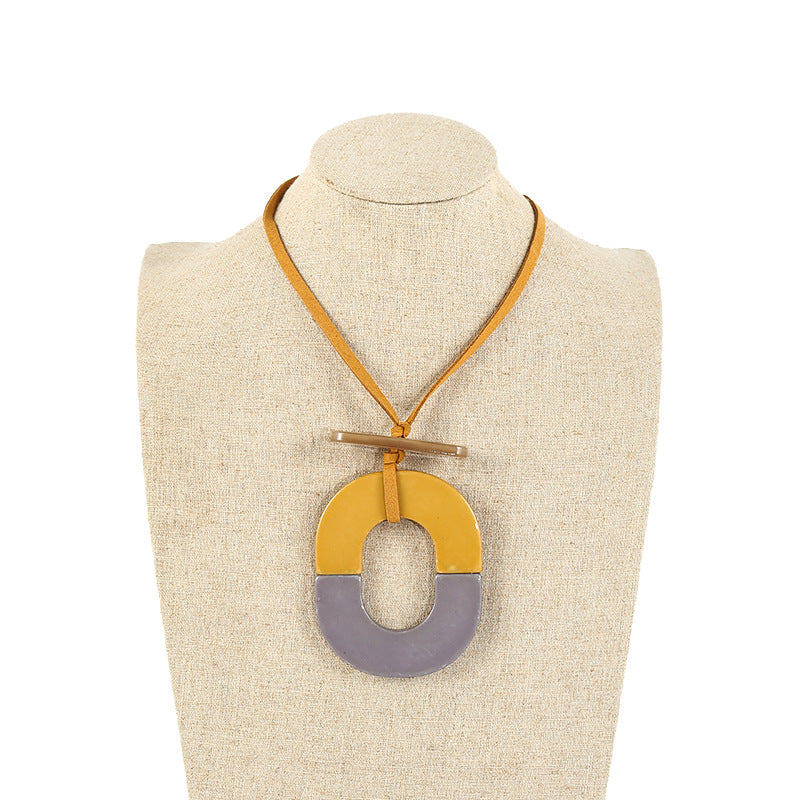 Oval Acrylic Leather Necklace N4680