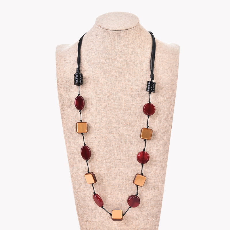 Geometric Acrylic Bead Leather Necklace N4681 – view 7
