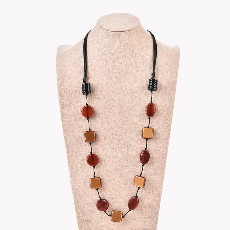 Geometric Acrylic Bead Leather Necklace N4681