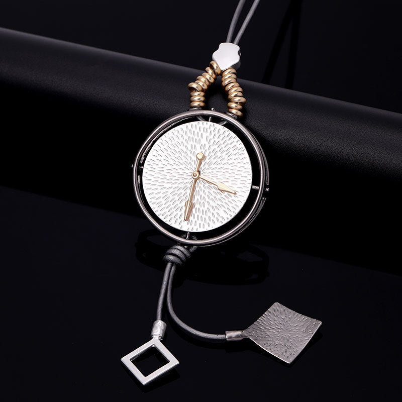 Clock Pendant Leather Necklace N4708