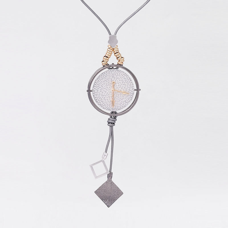 Clock Pendant Leather Necklace N4708