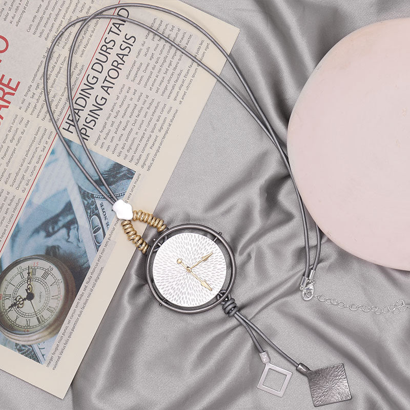 Clock Pendant Leather Necklace N4708