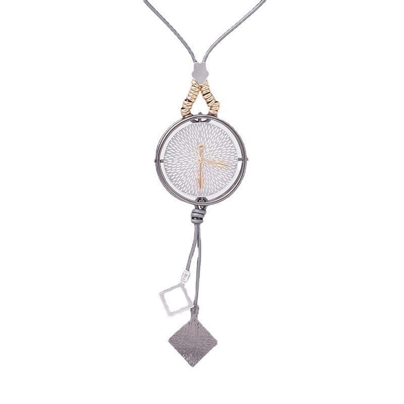 Clock Pendant Leather Necklace N4708