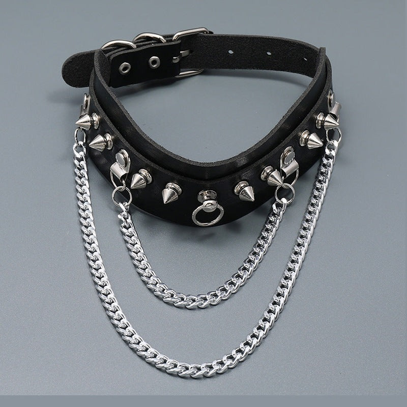 Rivet Leather Chain Choker Necklace N4712