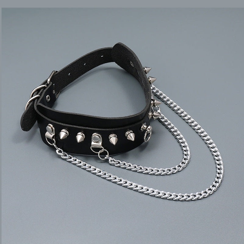 Rivet Leather Chain Choker Necklace N4712
