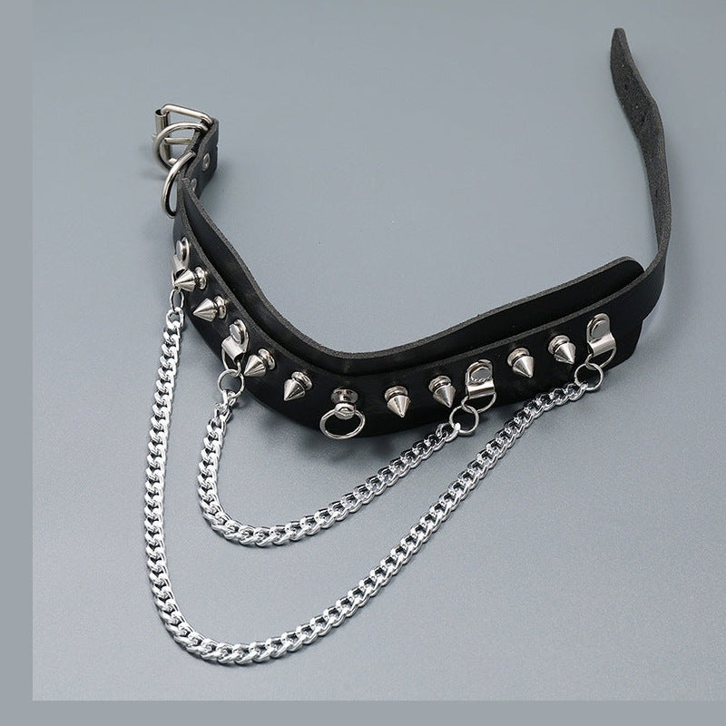 Rivet Leather Chain Choker Necklace N4712