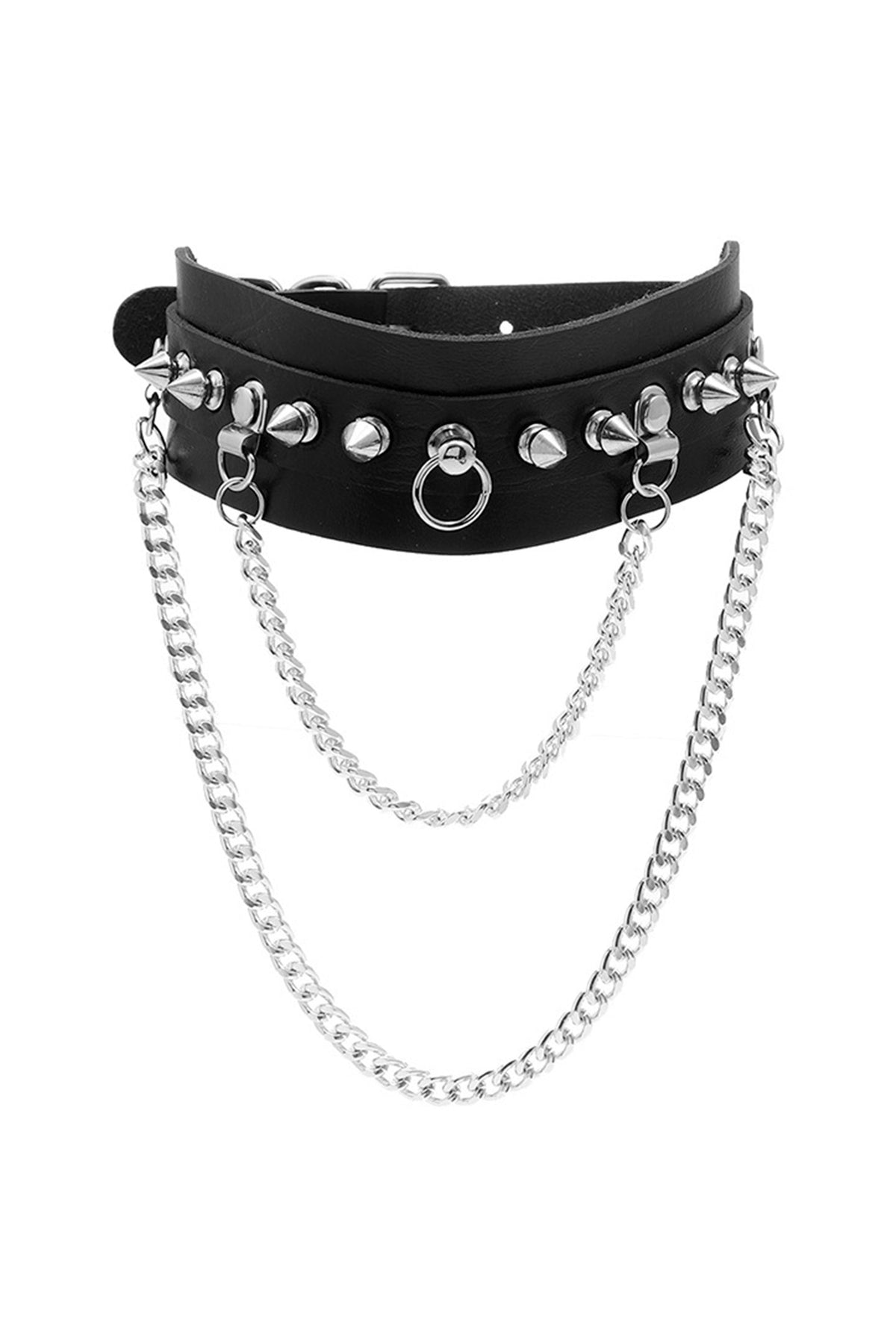 Rivet Leather Chain Choker Necklace N4712