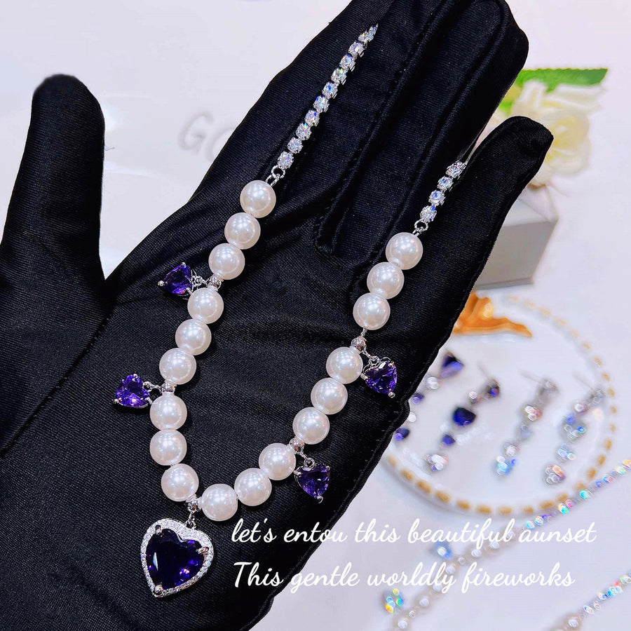 Heart Cubic Zirconia Pearl Bead Necklace N4721
