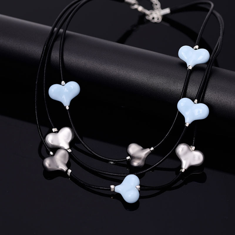 Multilayer Heart Leather Necklace N4744