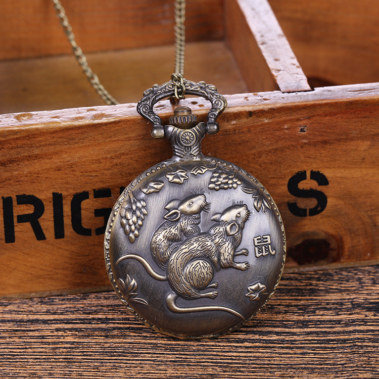 Mouse Zodiac Alloy Pocket Watch N4775