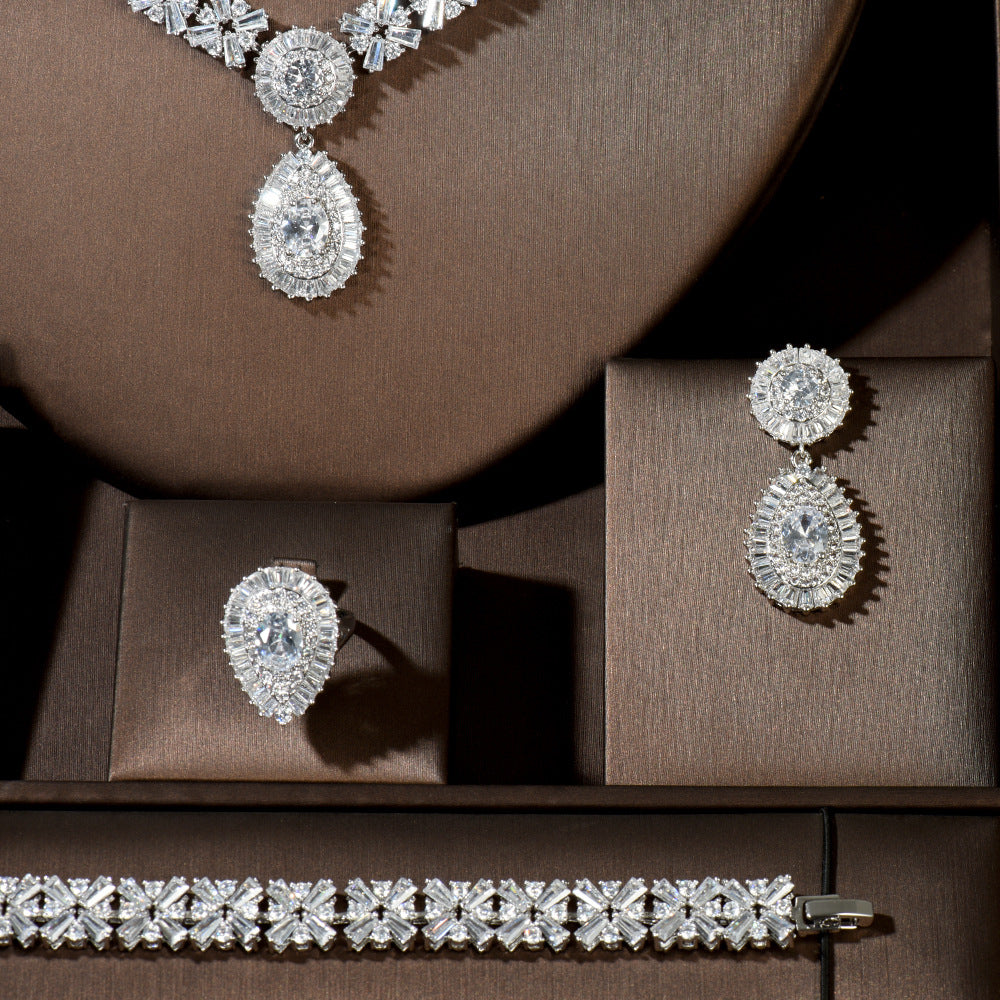 Cubic Zirconia Necklace Bracelet Earrings  Rings N4785-SET