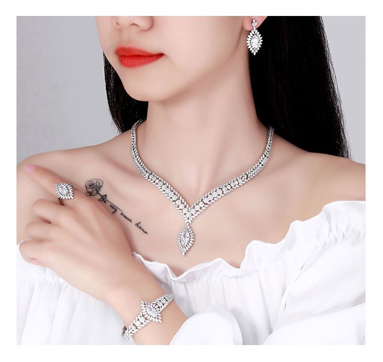 Cubic Zirconia Necklace Bracelet Earrings Rings N4789-SET