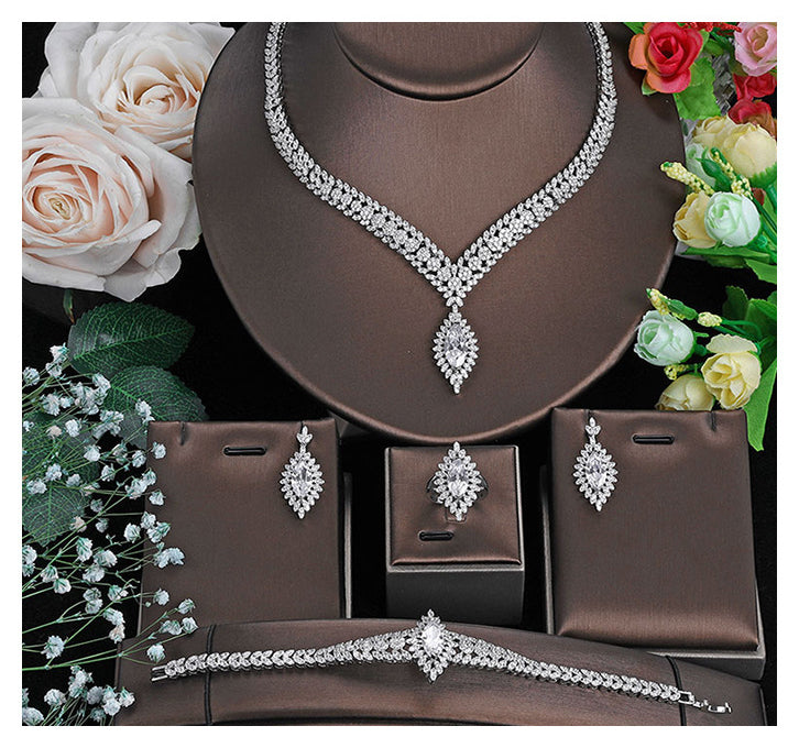 Cubic Zirconia Necklace Bracelet Earrings Rings N4789-SET