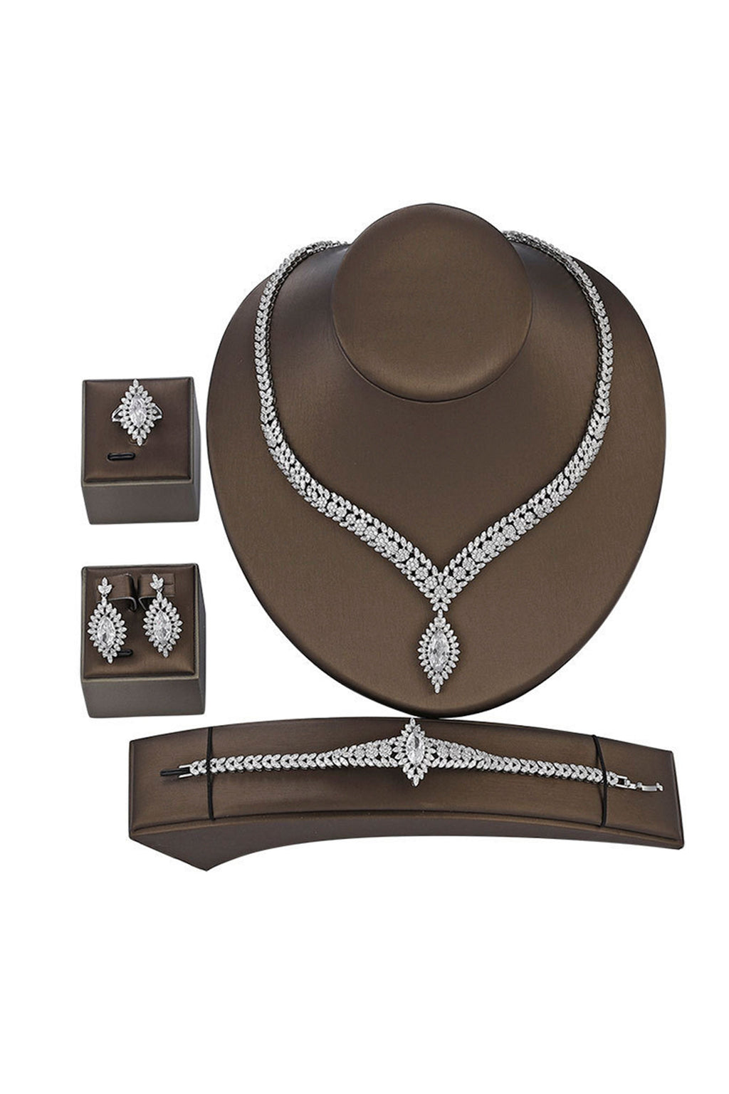 Cubic Zirconia Necklace Bracelet Earrings Rings N4789-SET