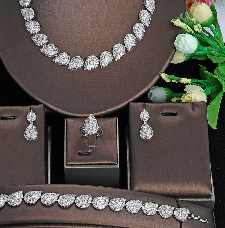 Cubic Zirconia Necklace Bracelet Earrings Rings N4790-SET