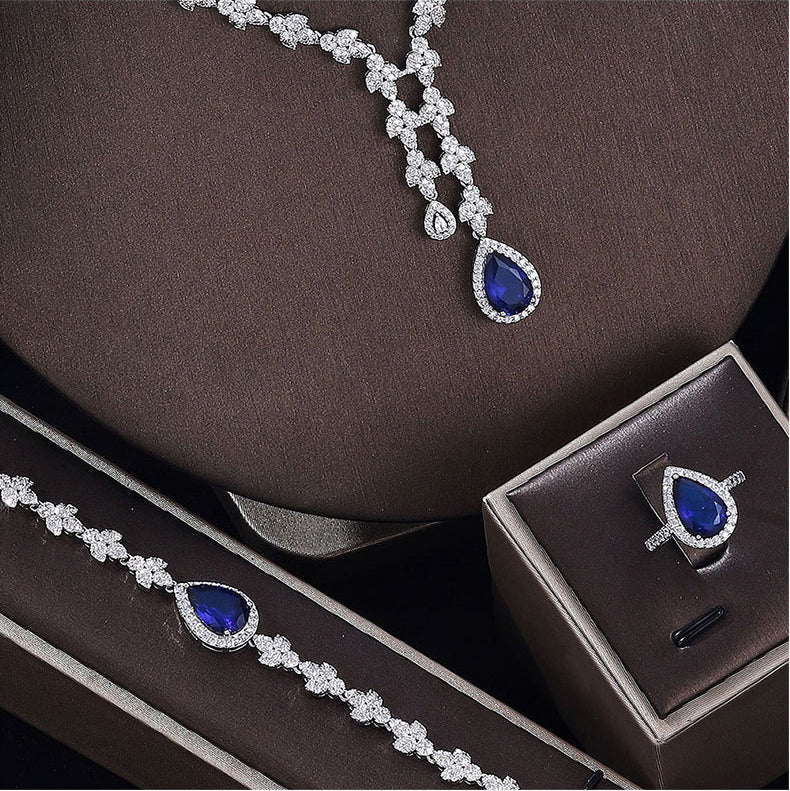 Cubic Zirconia Necklace Bracelet Earrings Rings N4791-SET