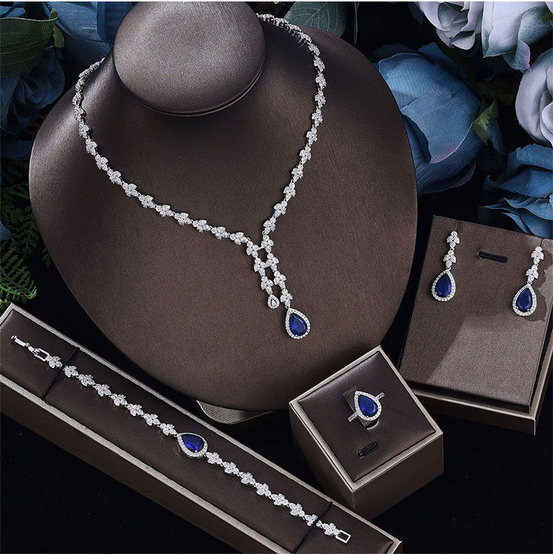 Cubic Zirconia Necklace Bracelet Earrings Rings N4791-SET