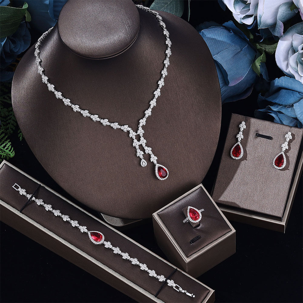 Cubic Zirconia Necklace Bracelet Earrings Rings N4791-SET