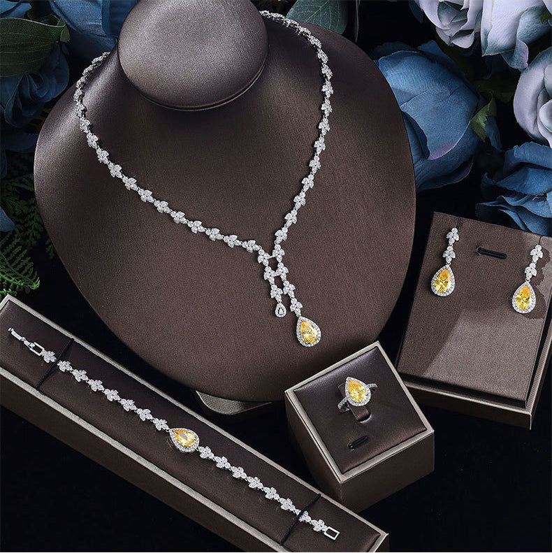Cubic Zirconia Necklace Bracelet Earrings Rings N4791-SET