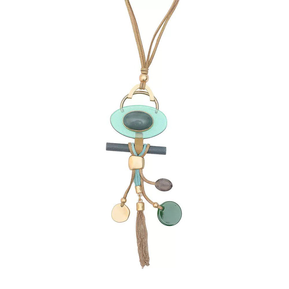 Geometry Tassel Leather Necklace N4841