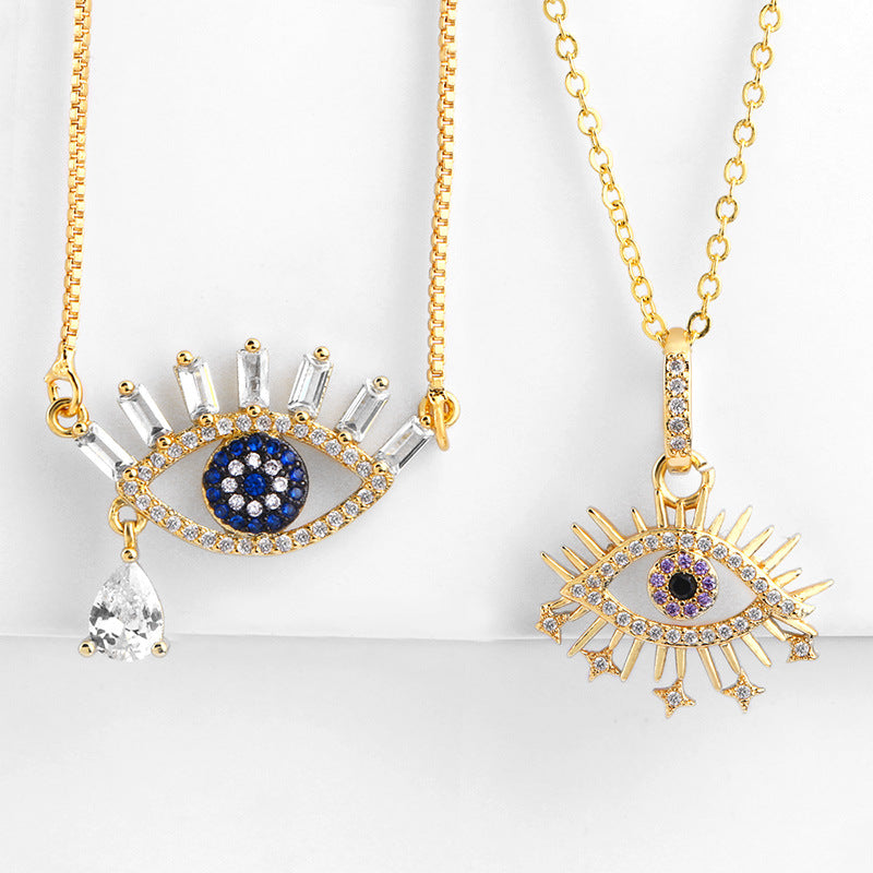 Evil Eye Teardrop Cubic Zirconia Chain Necklace N4943
