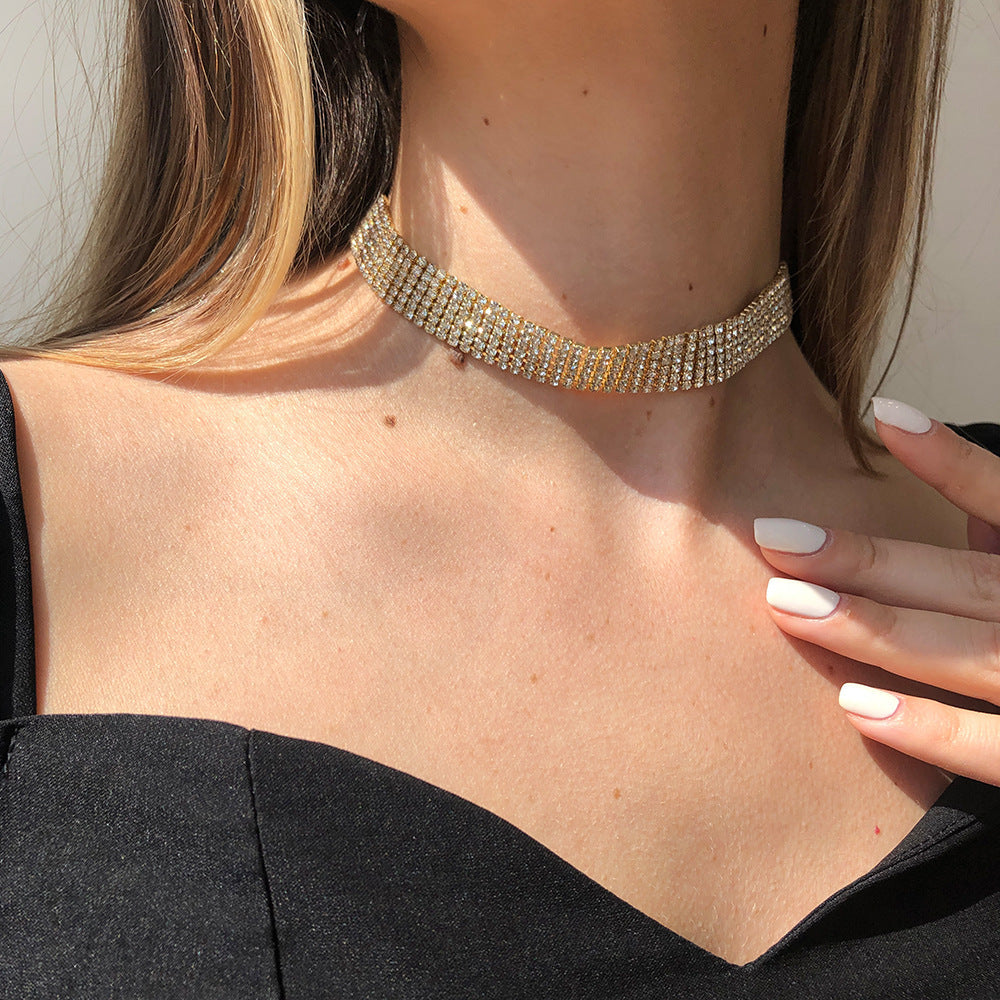 4 Row Rhinestone Choker Necklace N5006
