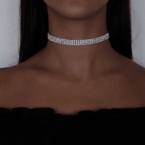 4 Row Rhinestone Choker Necklace N5006