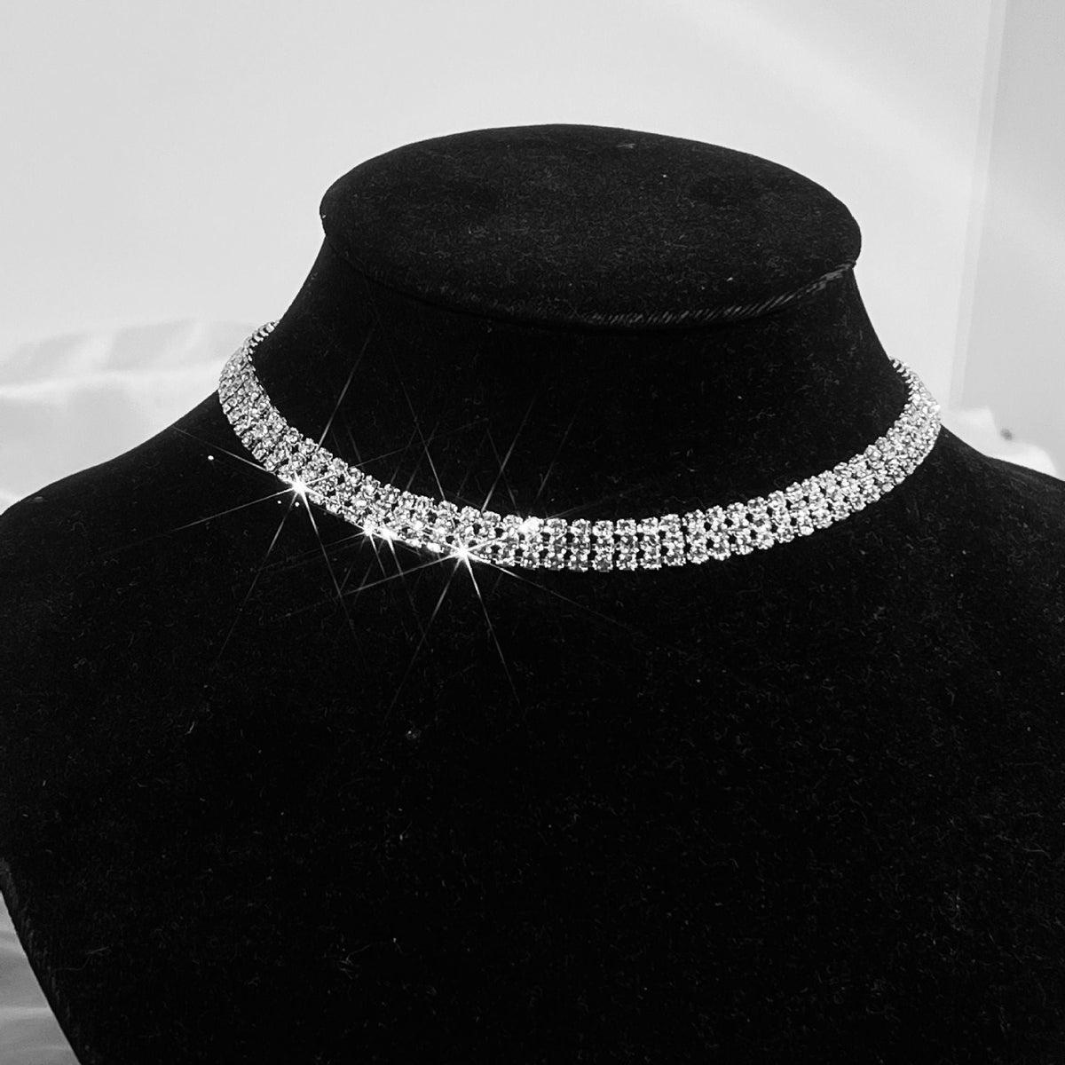 4 Row Rhinestone Choker Necklace N5006
