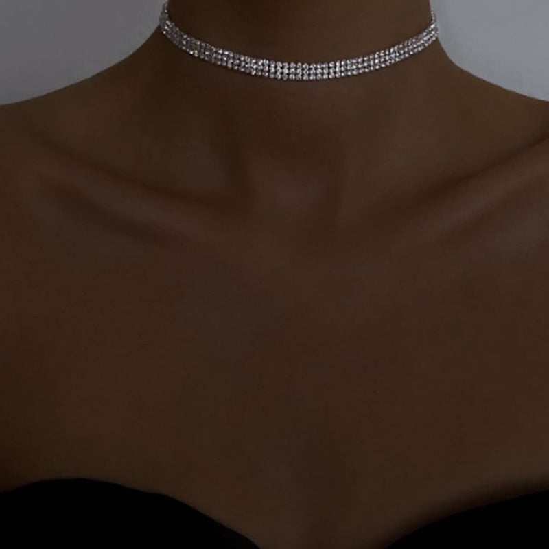 3 Row Rhinestone Choker Necklace N5044