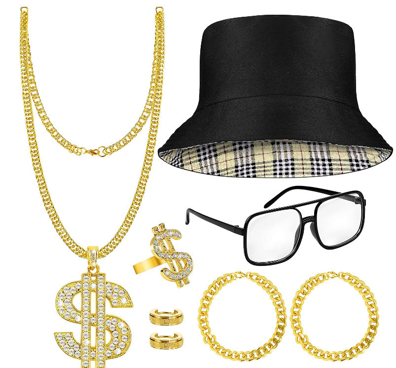 Dollar Rings Necklace Bracelet Glasses Cap Set N5048