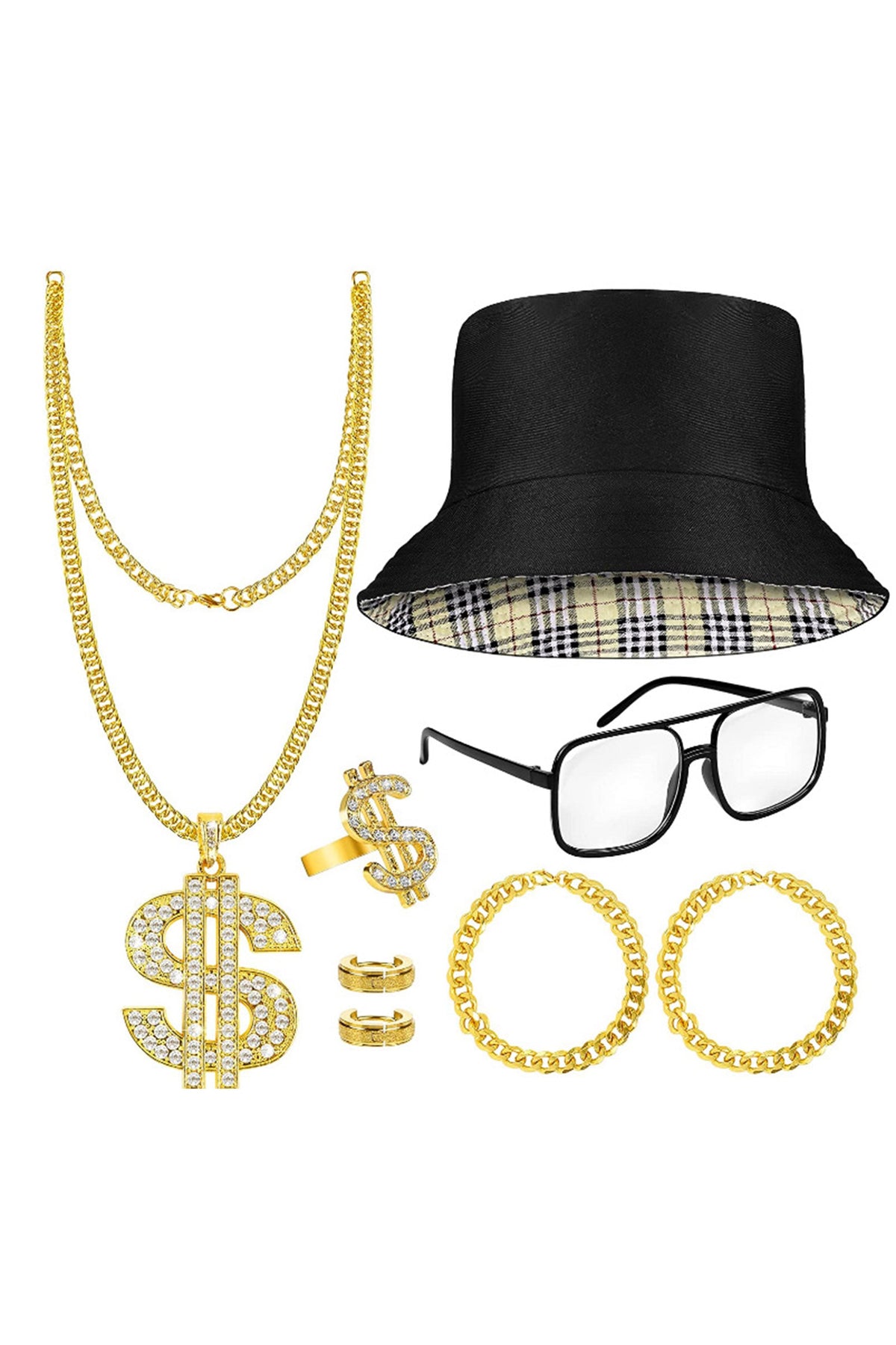 Dollar Rings Necklace Bracelet Glasses Cap Set N5048