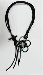 Geometry Floral Tassel Pu Leather Necklace N5086