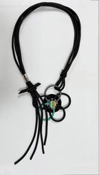 Geometry Floral Tassel Pu Leather Necklace N5086